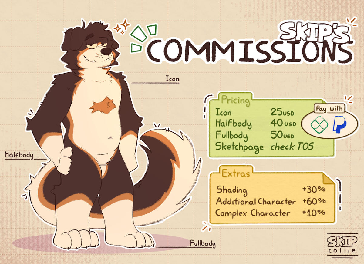 Pricing and reference sheet for commissions